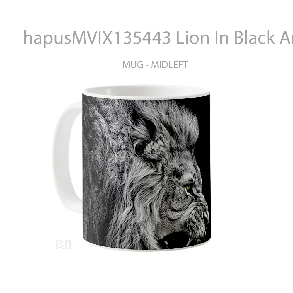 Mug Lion In Black And White Gelas Hewan Lucu - All-side / Desain