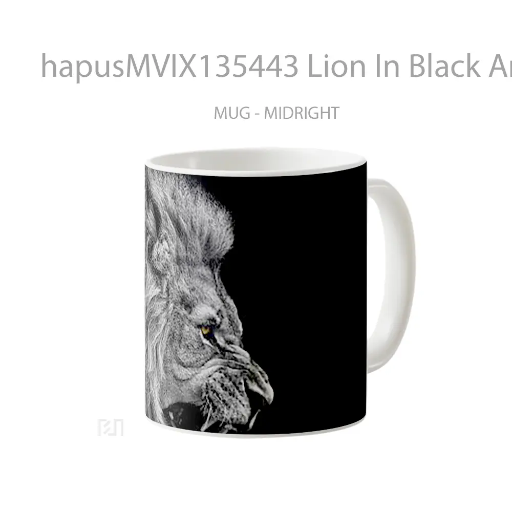 Mug Lion In Black And White Gelas Hewan Lucu - All-side / Desain
