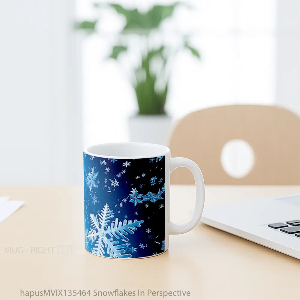 Mug Snowflakes In Perspective Gelas Keramik Unik - All-side / Desain