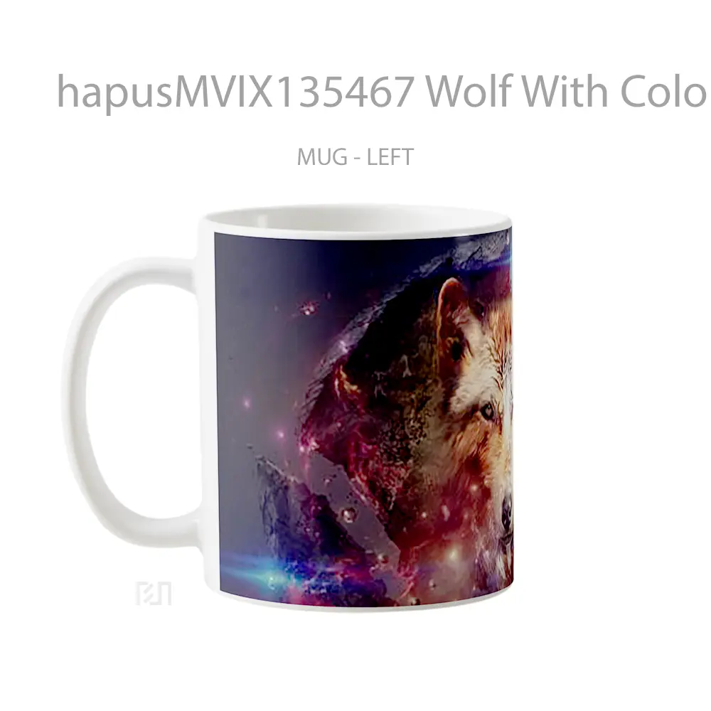 Mug Wolf With Colored Lights Gelas Hewan Lucu - All-side / Desain