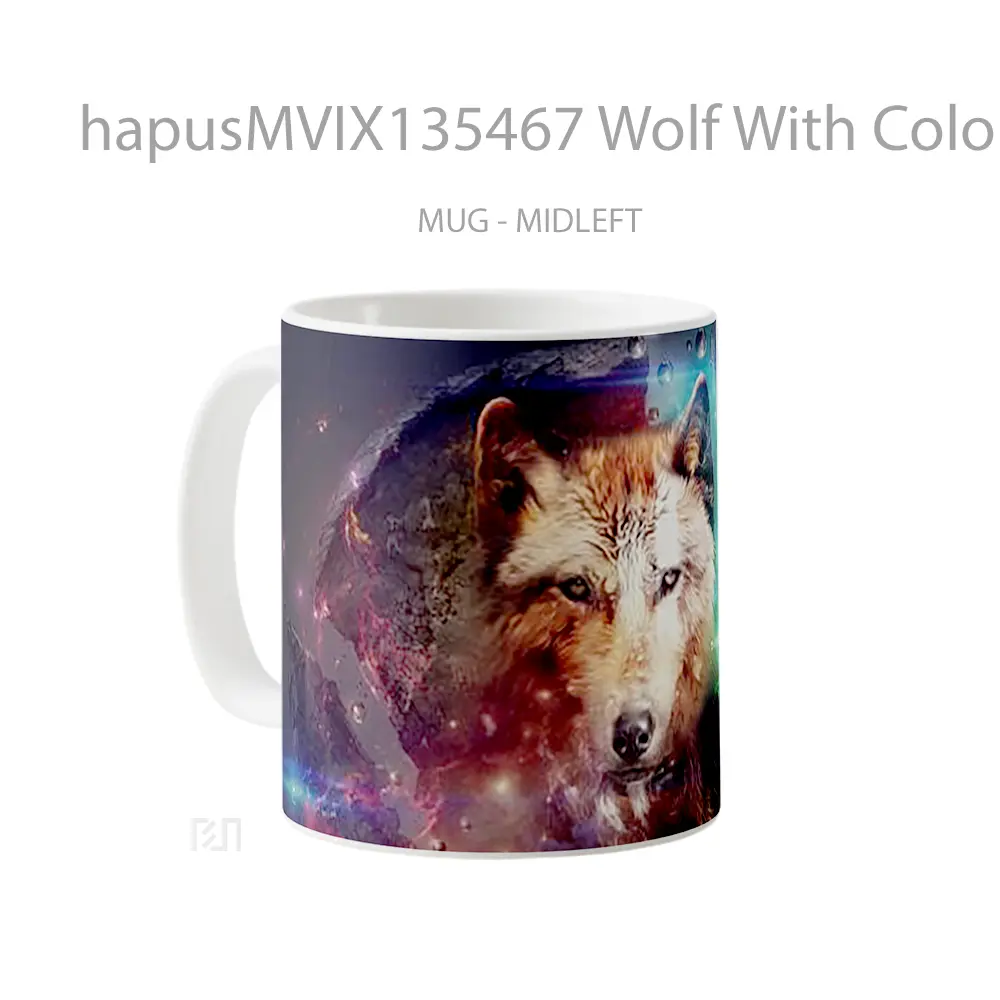 Mug Wolf With Colored Lights Gelas Hewan Lucu - All-side / Desain
