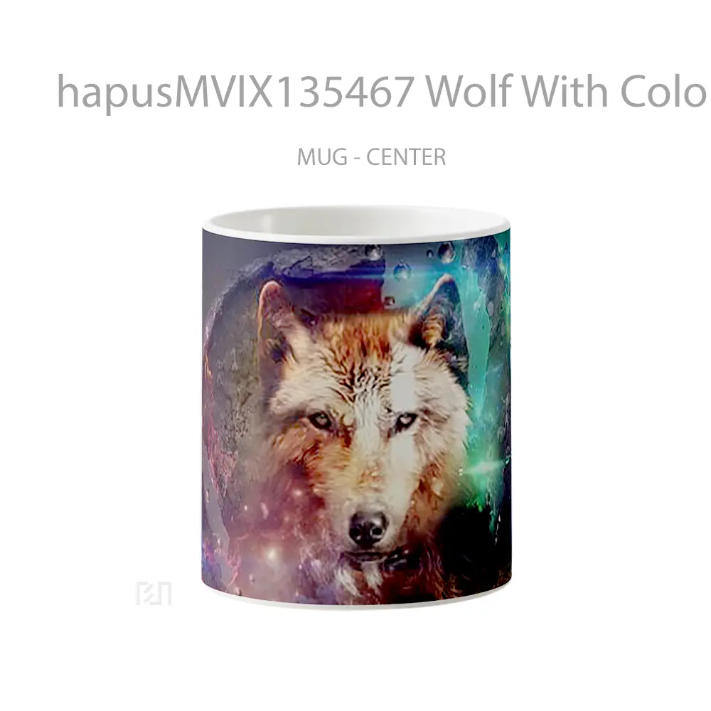 Mug Keramik Premium SNI - Mug Wolf With Colored Lights Gelas Hewan Lucu