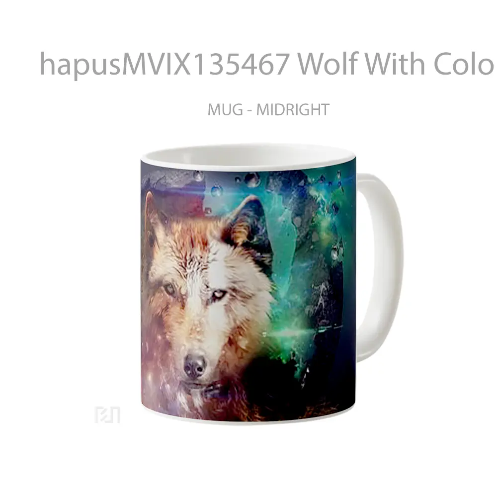 Mug Wolf With Colored Lights Gelas Hewan Lucu - All-side / Desain