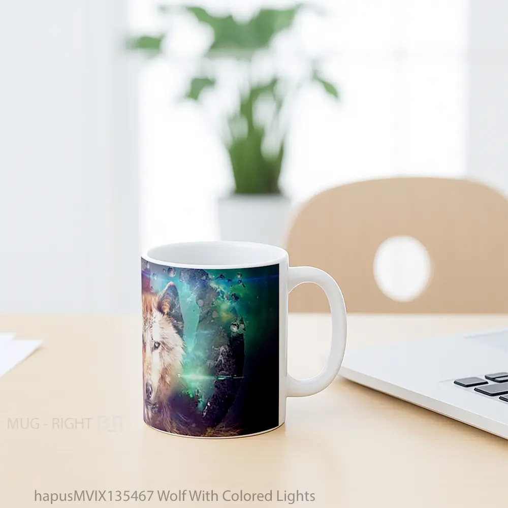 Mug Wolf With Colored Lights Gelas Hewan Lucu - All-side / Desain