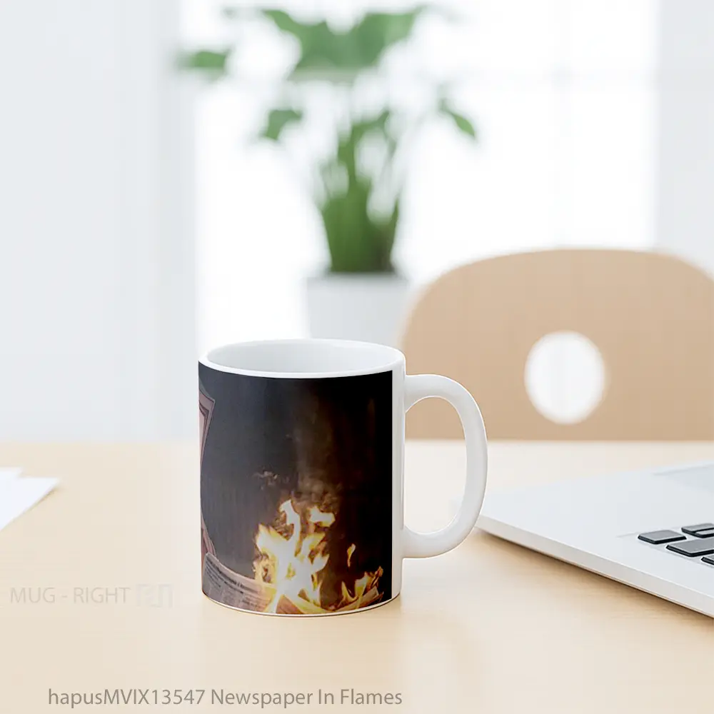 Mug Newspaper In Flames Gelas Keramik Unik - All-side / Desain