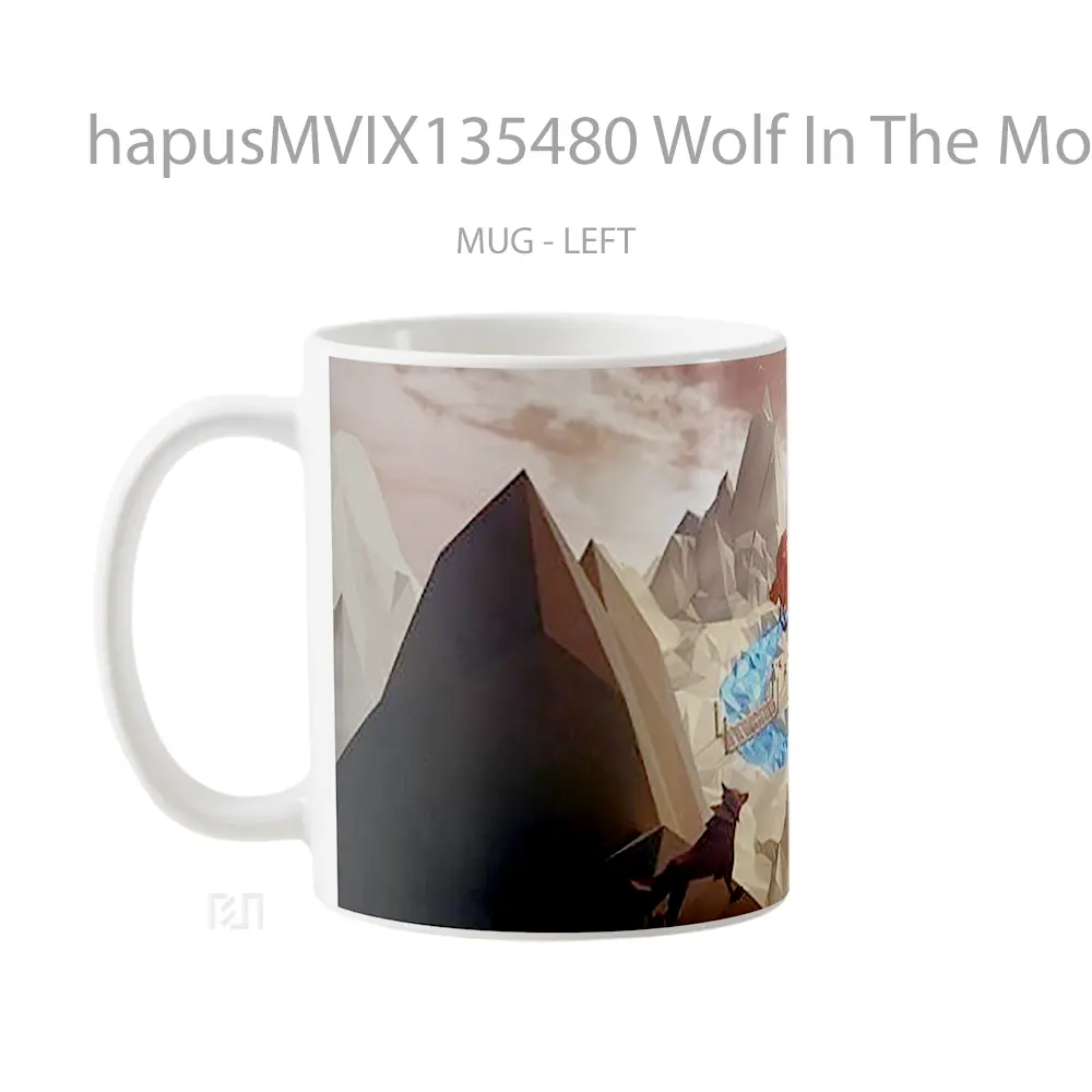Mug Wolf In The Mountains In Low Poly Gelas Hewan Lucu - All-side / Desain