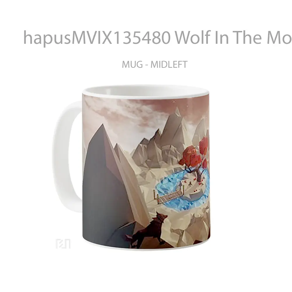 Mug Wolf In The Mountains In Low Poly Gelas Hewan Lucu - All-side / Desain