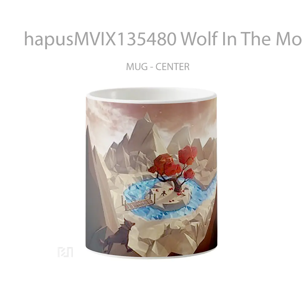 Mug Wolf In The Mountains In Low Poly Gelas Hewan Lucu