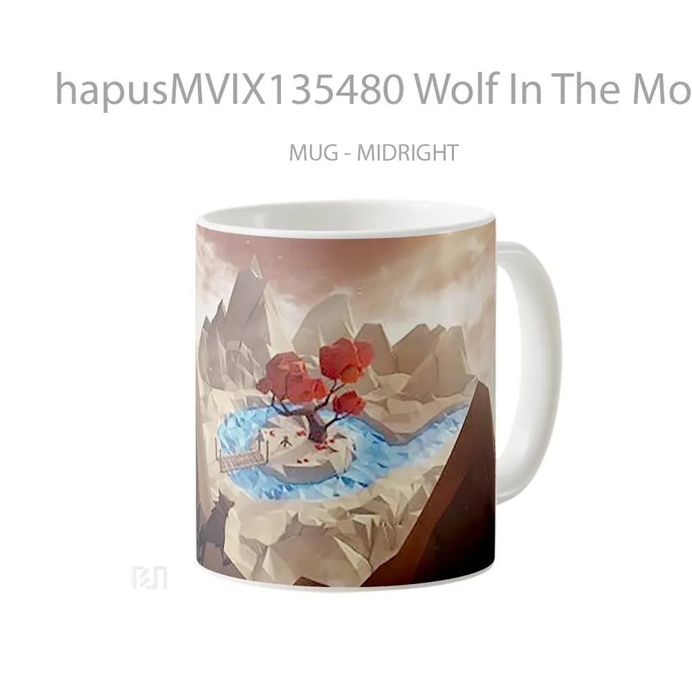 Mug Wolf In The Mountains In Low Poly Gelas Hewan Lucu - All-side / Desain