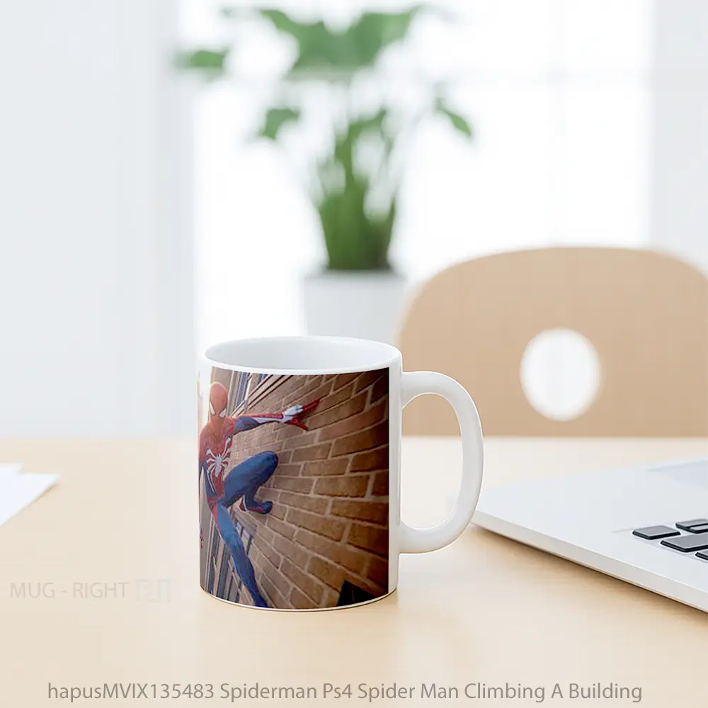 Mug Spiderman Ps4 Spider Man Climbing A Building Gelas Superhero - All-side / Desain