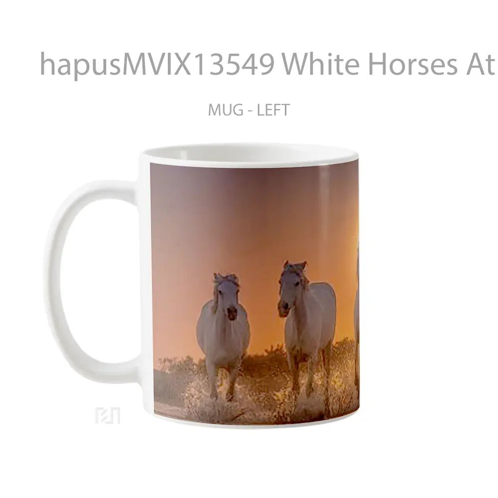 Mug White Horses At Sunset In The Beach Gelas Hewan Lucu - All-side / Desain
