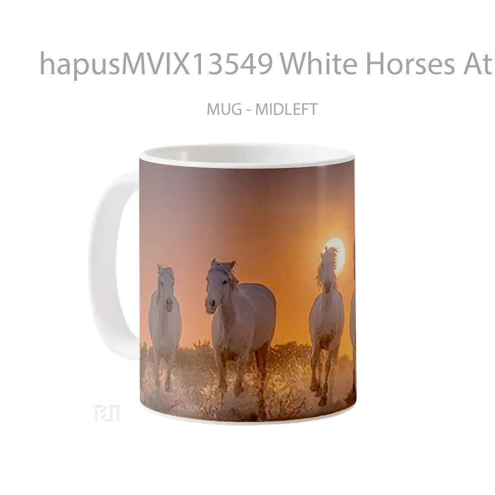 Mug White Horses At Sunset In The Beach Gelas Hewan Lucu - All-side / Desain