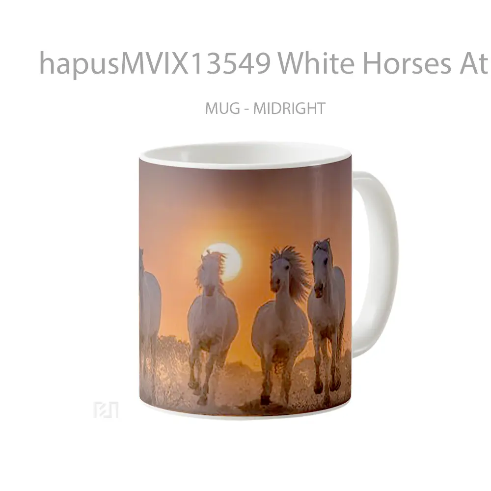 Mug White Horses At Sunset In The Beach Gelas Hewan Lucu - All-side / Desain