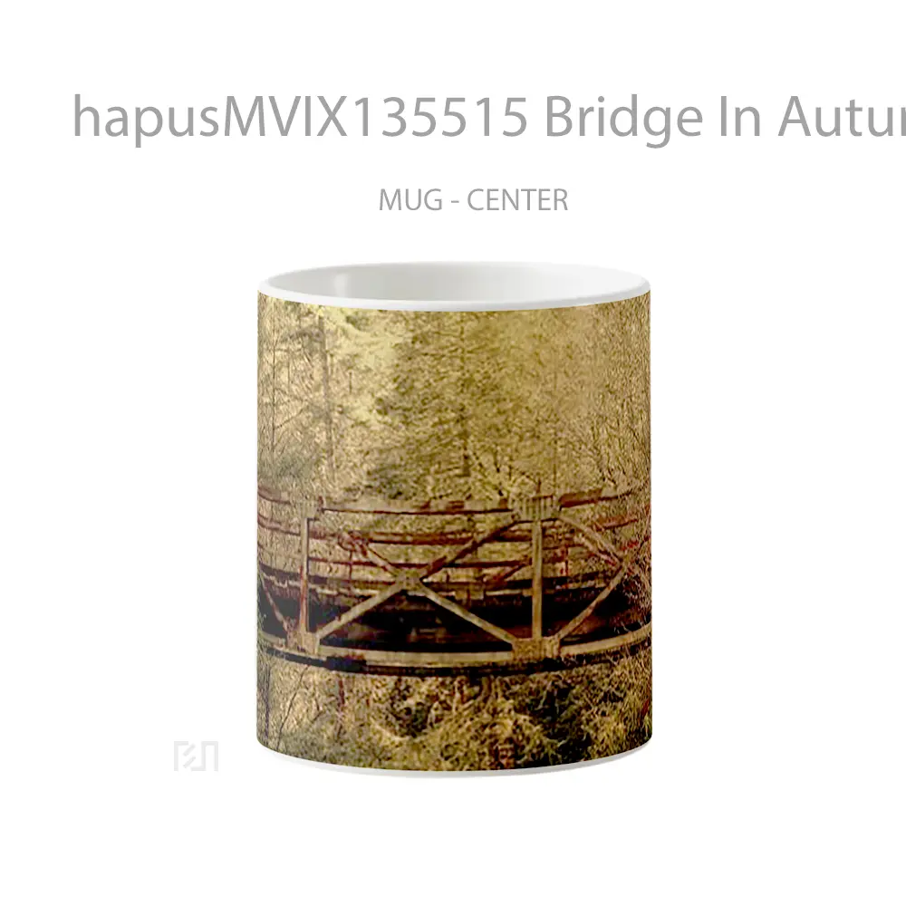 Mug Bridge In Autumn Forest Gelas Pemandangan Alam