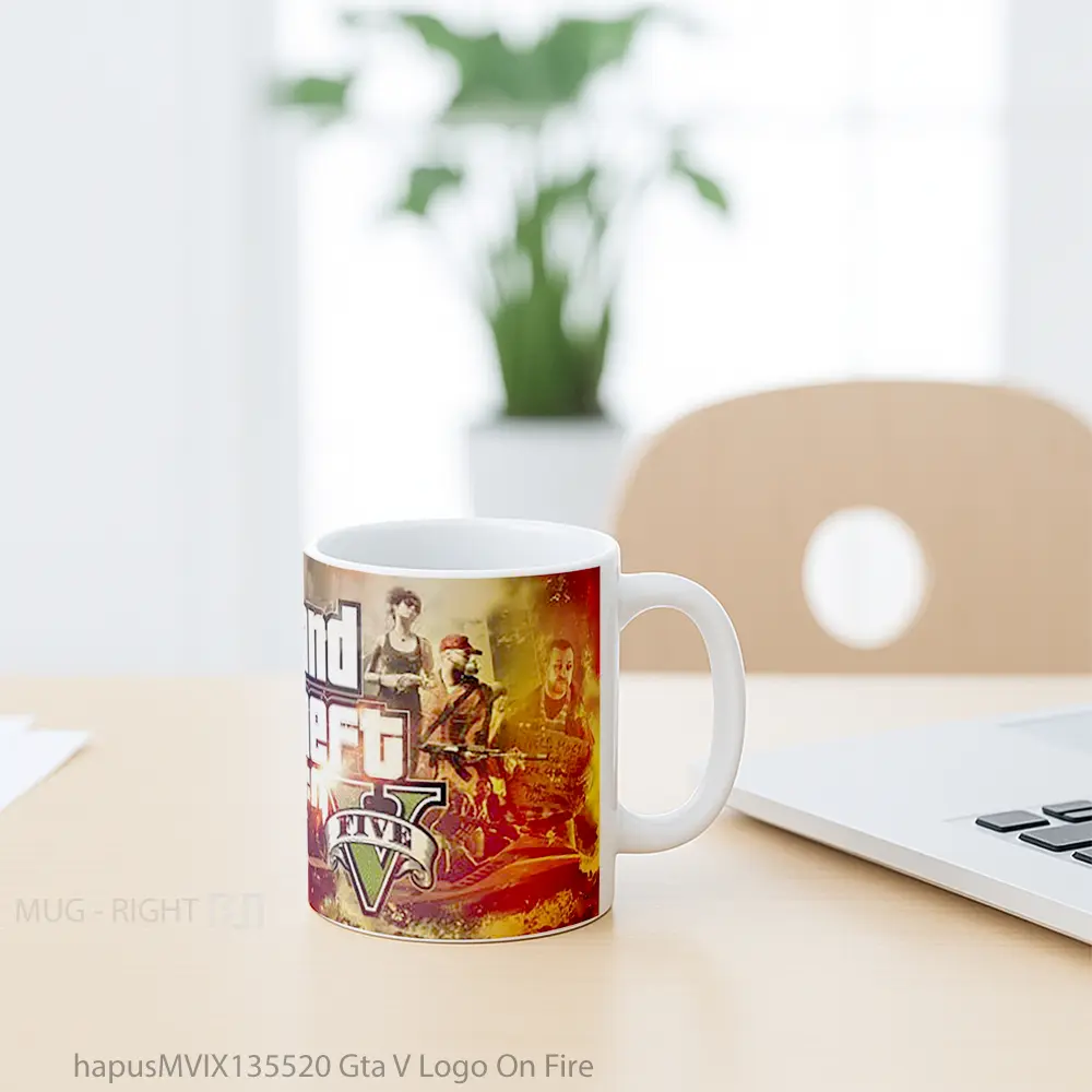 Mug Gta V Logo On Fire Gelas Keramik Unik - All-side / Desain