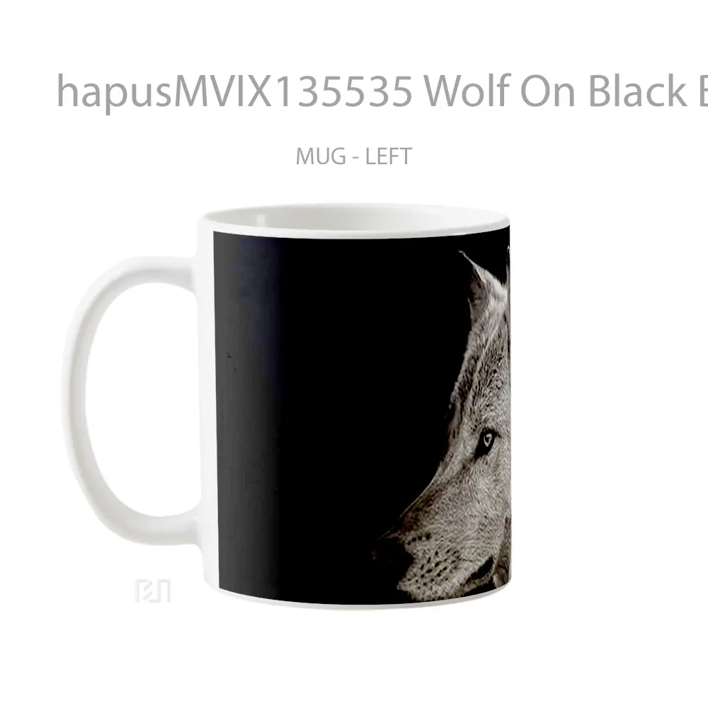 Mug Wolf On Black Background Gelas Hewan Lucu - All-side / Desain