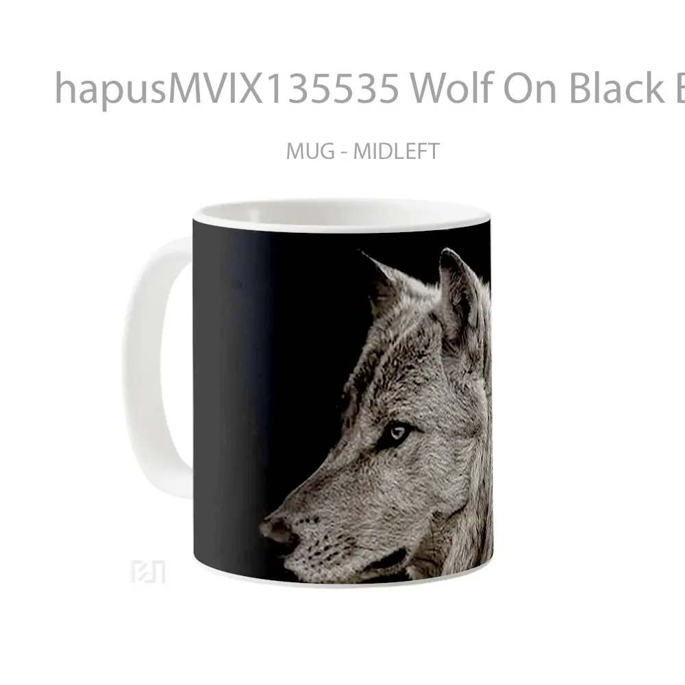 Mug Wolf On Black Background Gelas Hewan Lucu - All-side / Desain