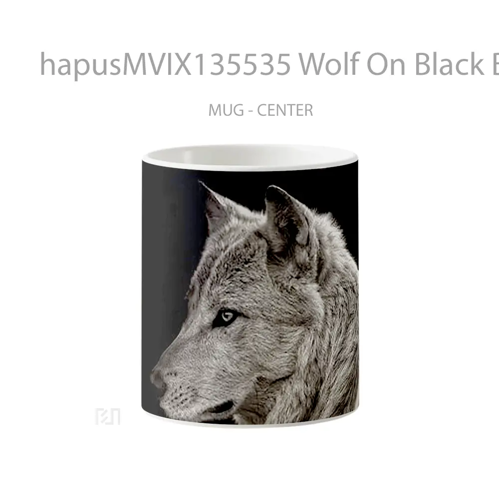 Mug Wolf On Black Background Gelas Hewan Lucu