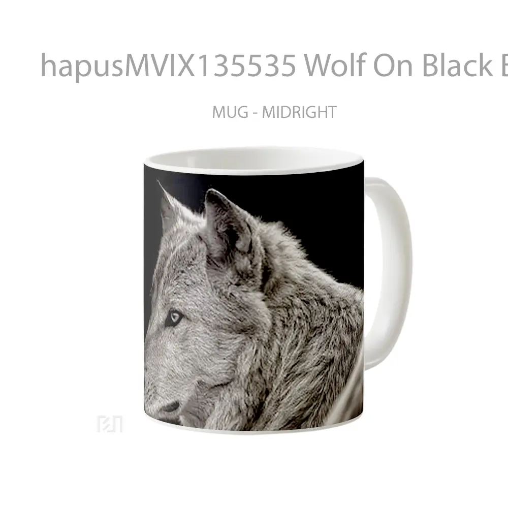 Mug Wolf On Black Background Gelas Hewan Lucu - All-side / Desain