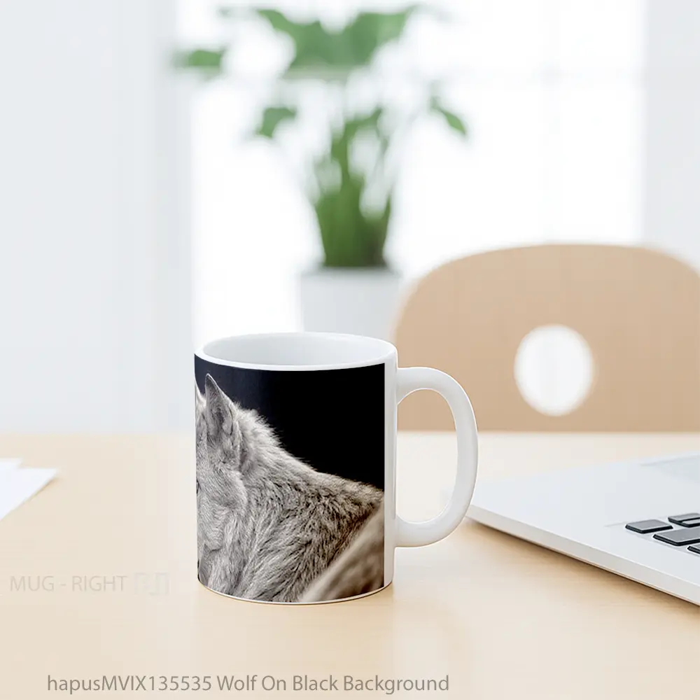 Mug Wolf On Black Background Gelas Hewan Lucu - All-side / Desain