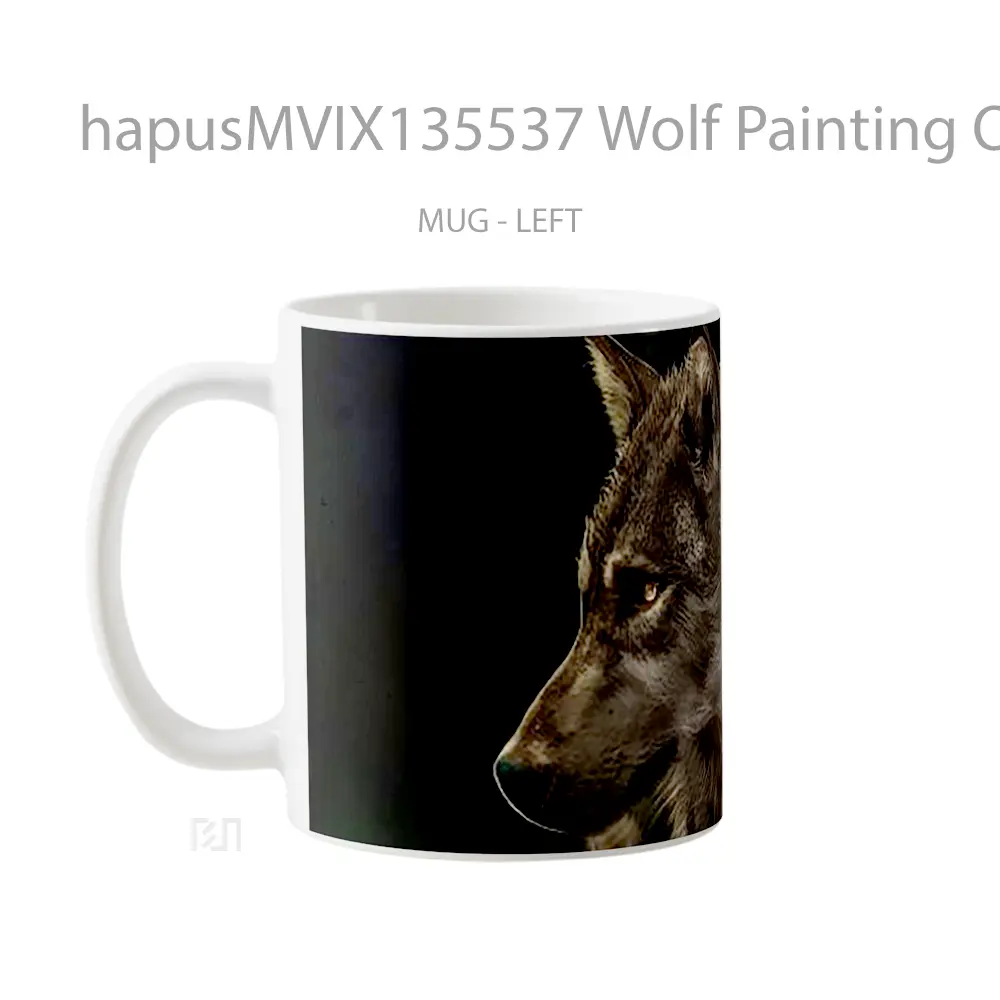 Mug Wolf Painting On Black Background Gelas Hewan Lucu - All-side / Desain