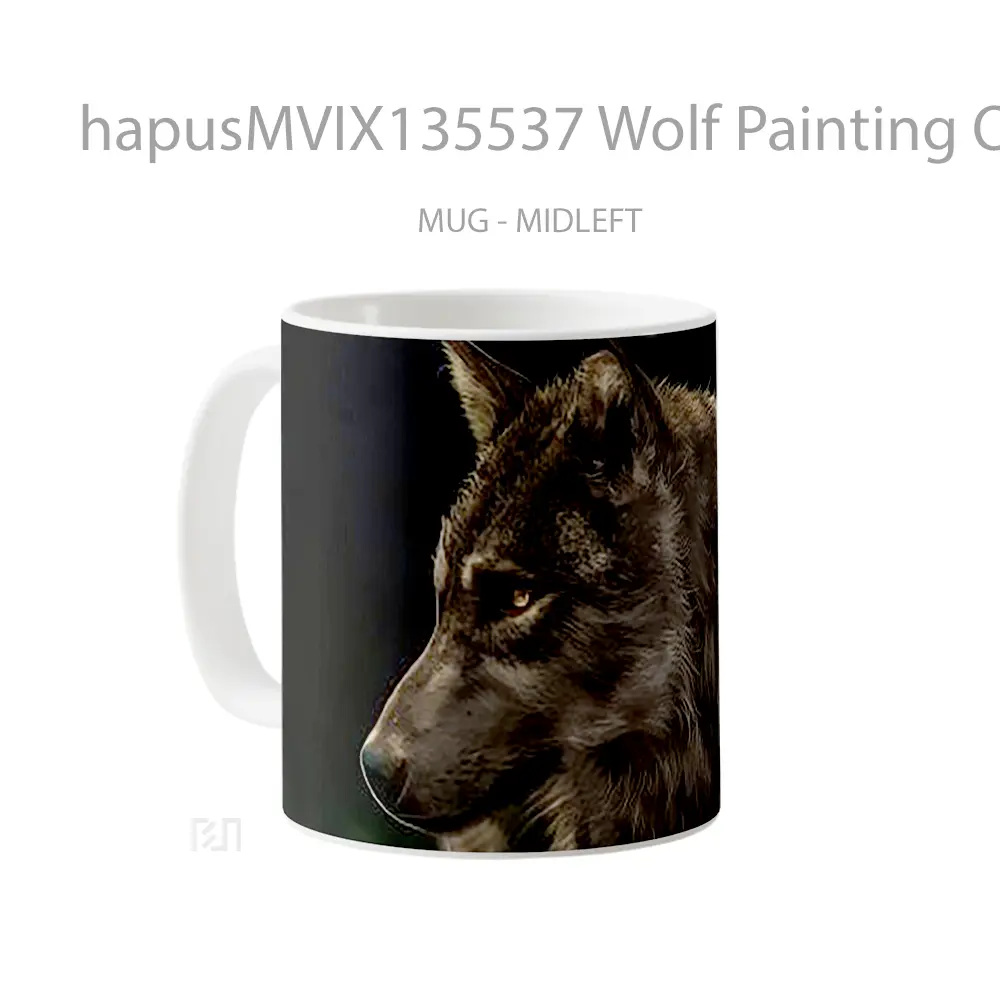 Mug Wolf Painting On Black Background Gelas Hewan Lucu - All-side / Desain