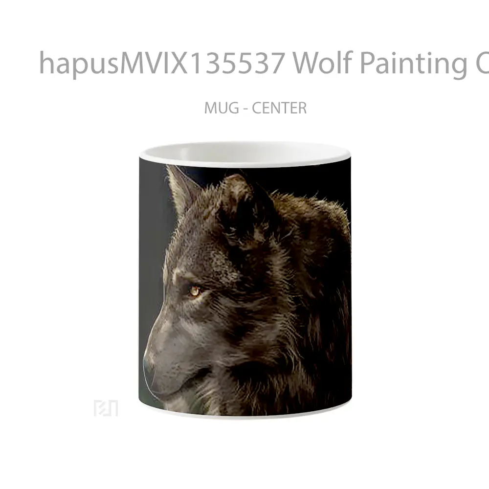 Mug Wolf Painting On Black Background Gelas Hewan Lucu