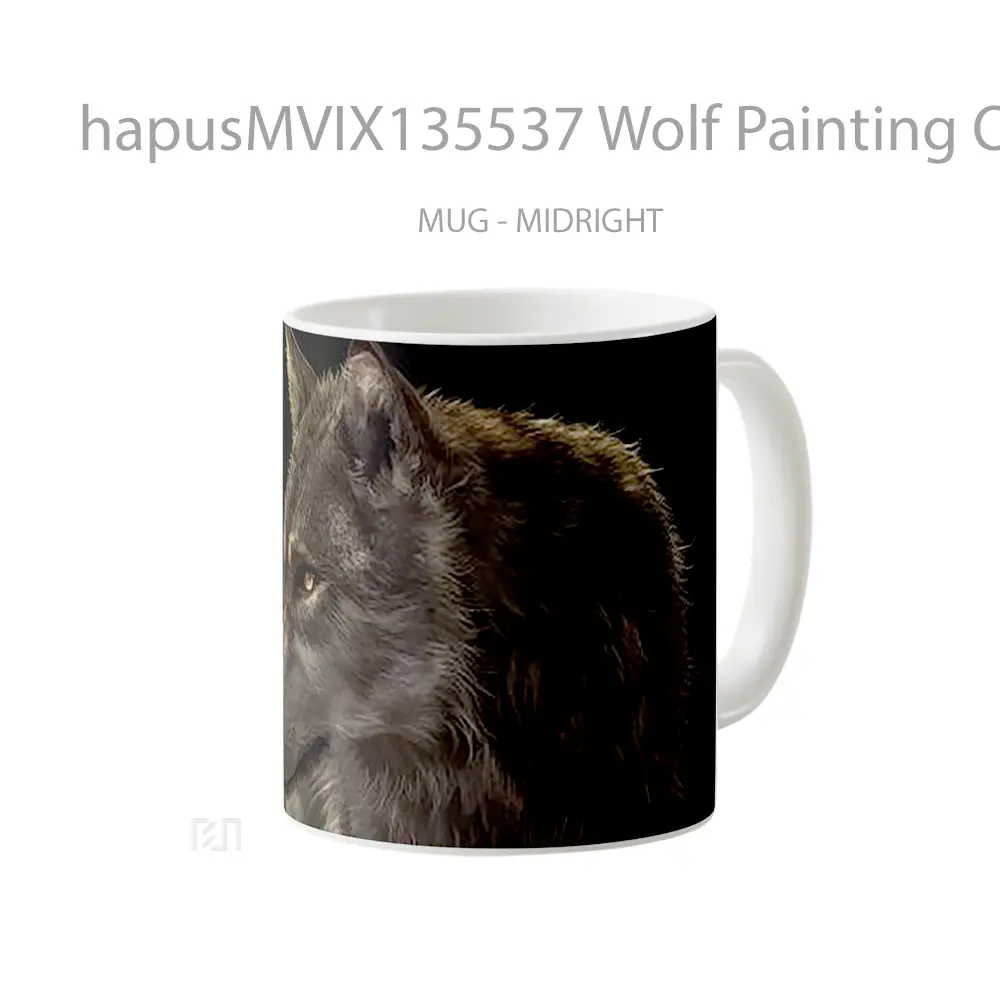 Mug Wolf Painting On Black Background Gelas Hewan Lucu - All-side / Desain