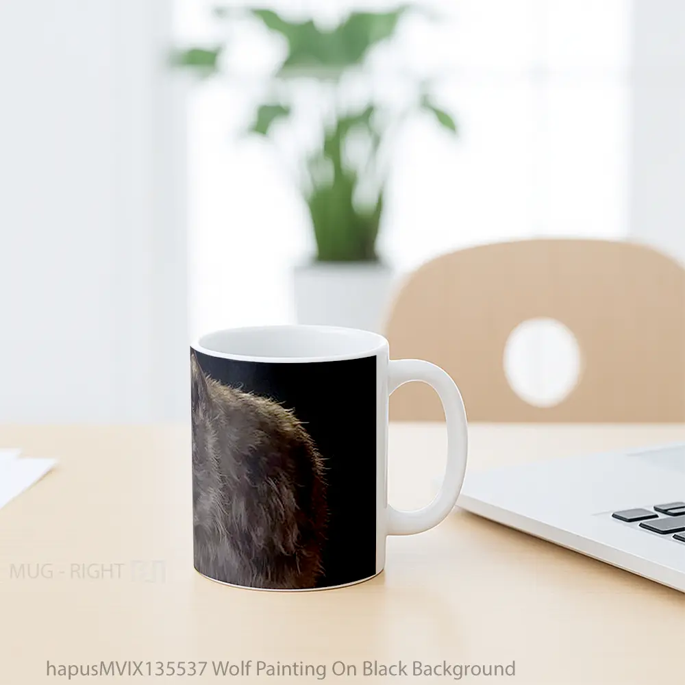 Mug Wolf Painting On Black Background Gelas Hewan Lucu - All-side / Desain