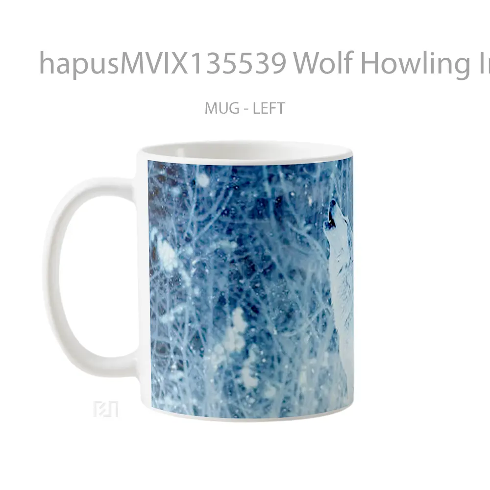 Mug Wolf Howling In Winter Gelas Hewan Lucu - All-side / Desain
