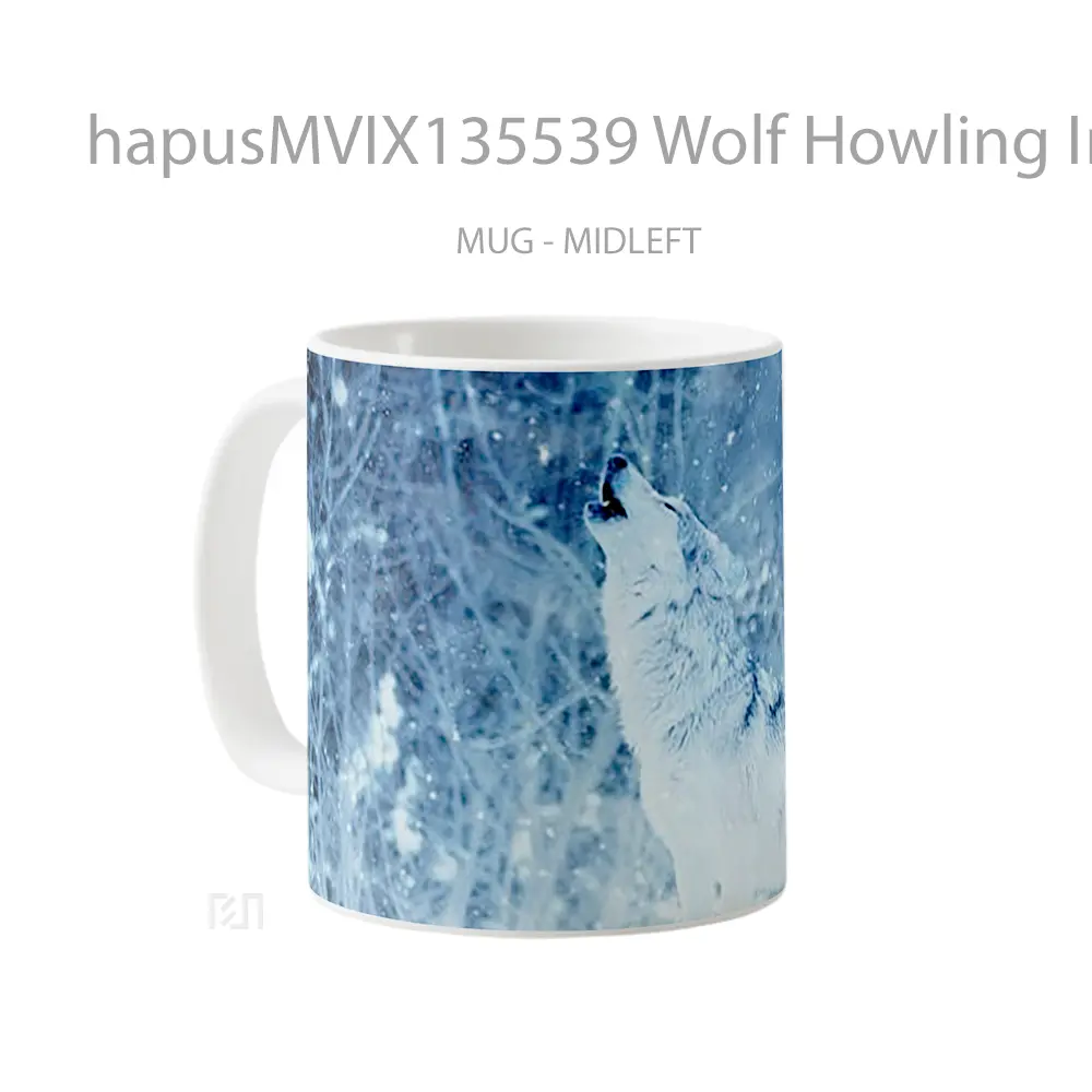 Mug Wolf Howling In Winter Gelas Hewan Lucu - All-side / Desain