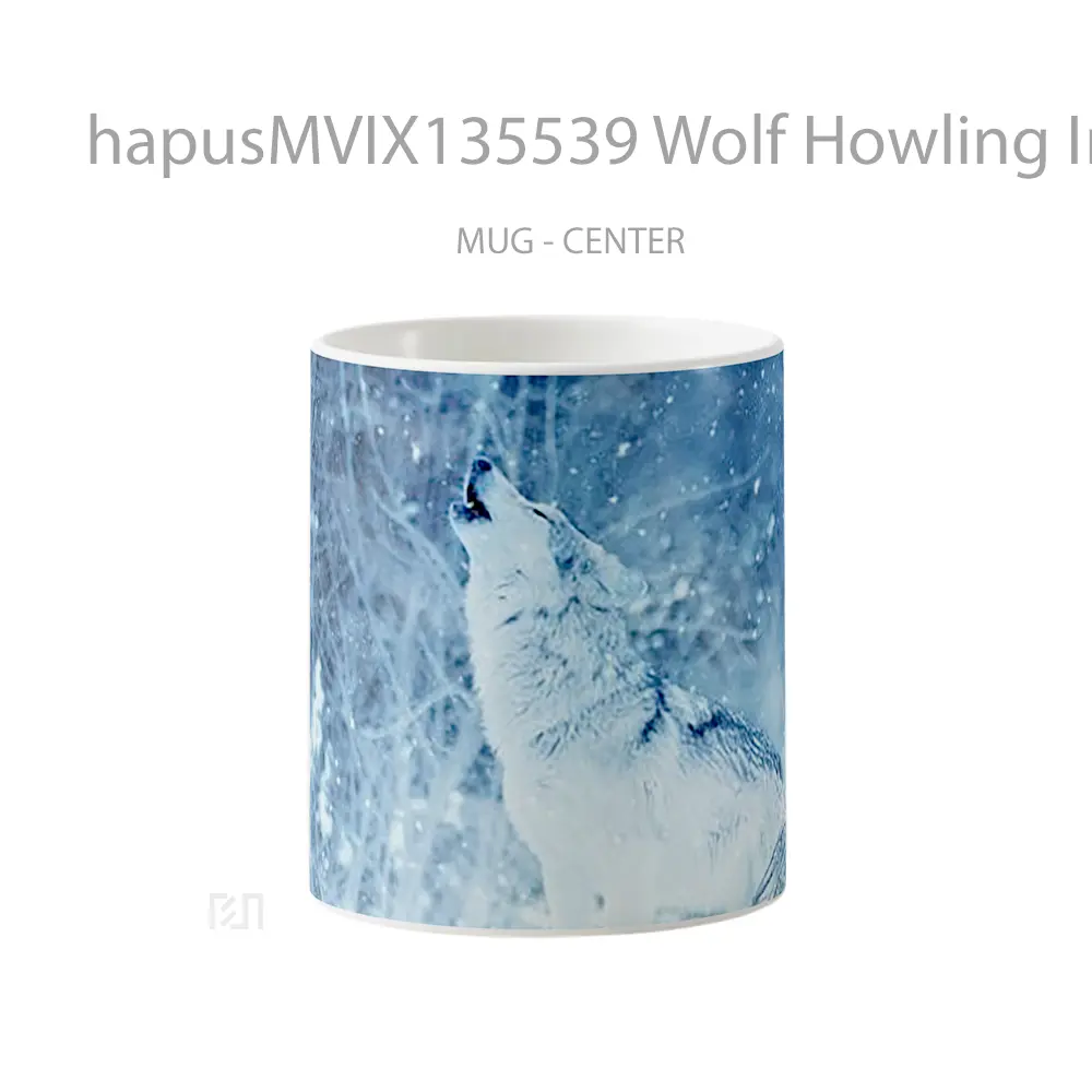 Mug Wolf Howling In Winter Gelas Hewan Lucu