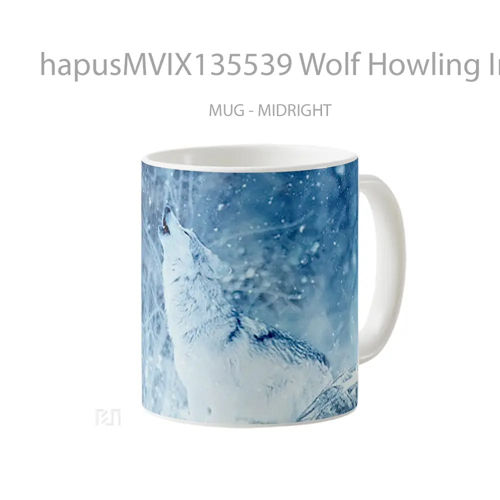 Mug Wolf Howling In Winter Gelas Hewan Lucu - All-side / Desain