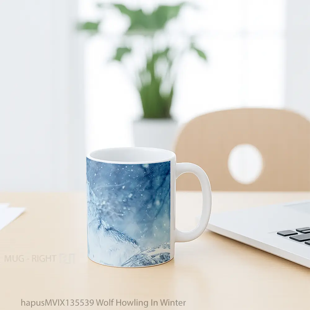 Mug Wolf Howling In Winter Gelas Hewan Lucu - All-side / Desain
