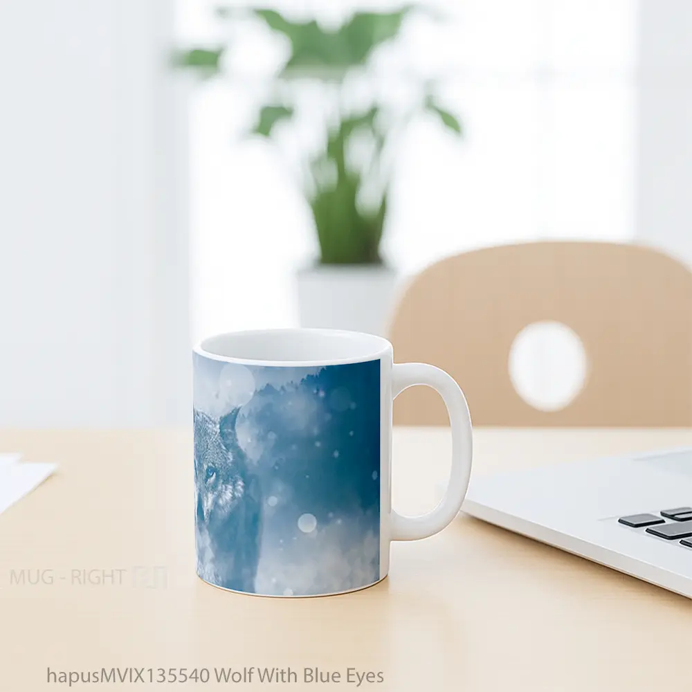 Mug Wolf With Blue Eyes Gelas Hewan Lucu - All-side / Desain