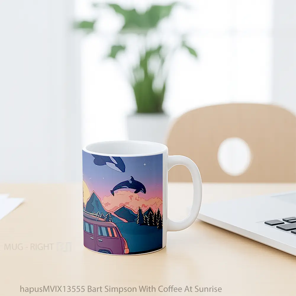 Mug Bart Simpson With Coffee At Sunrise Gelas Pemandangan Alam - All-side / Desain