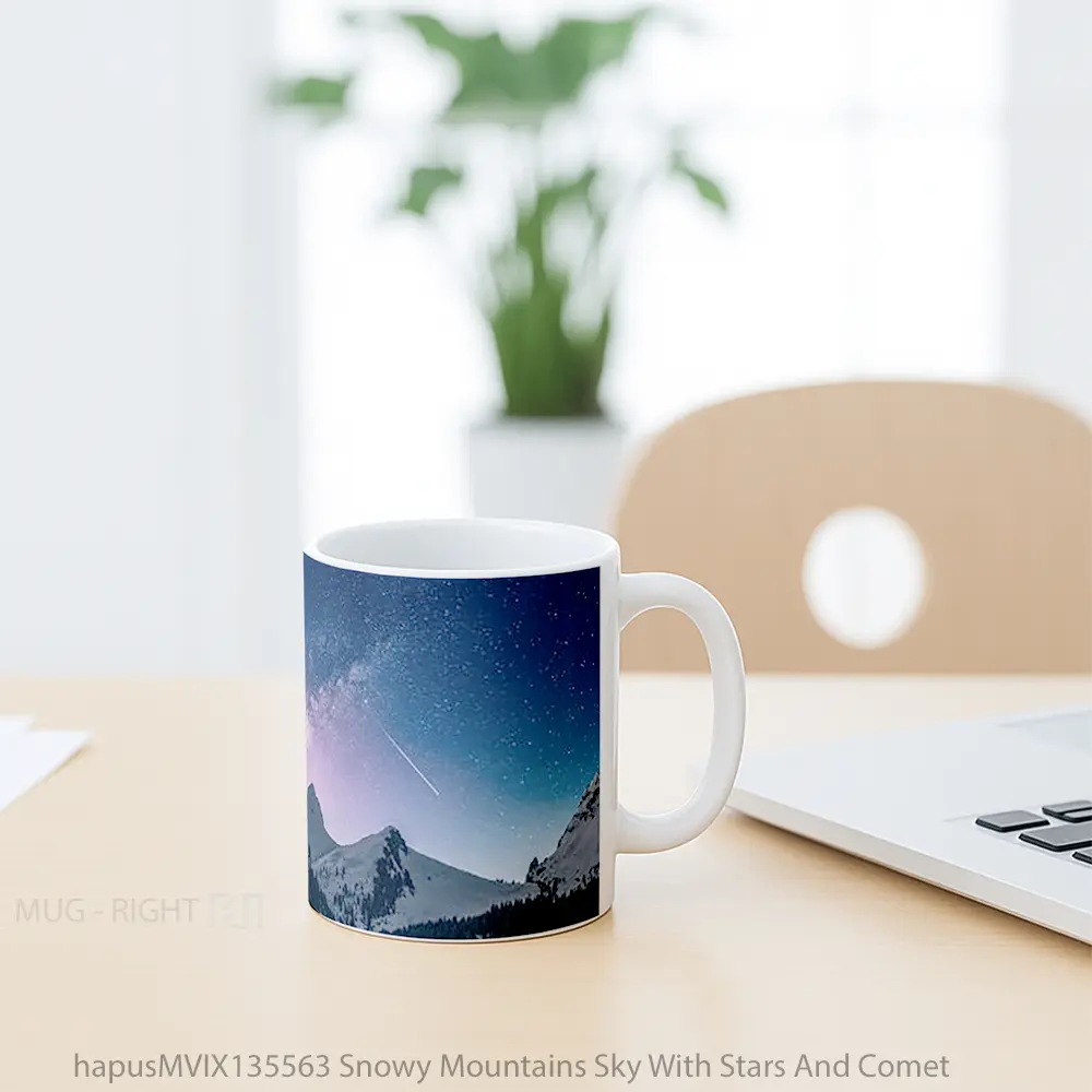 Mug Snowy Mountains Sky With Stars And Comet Gelas Pemandangan Alam - All-side / Desain