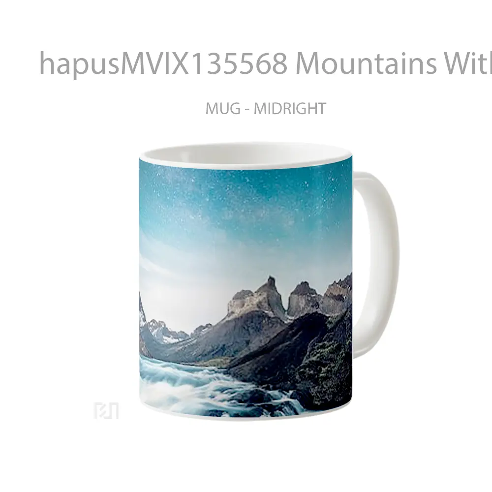 Mug Mountains With River And Stars Gelas Pemandangan Alam - All-side / Desain