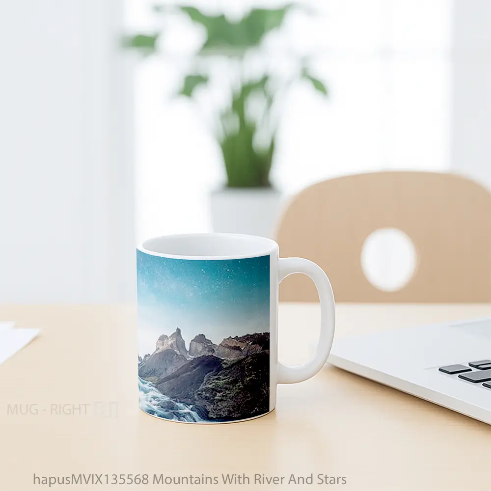 Mug Mountains With River And Stars Gelas Pemandangan Alam - All-side / Desain