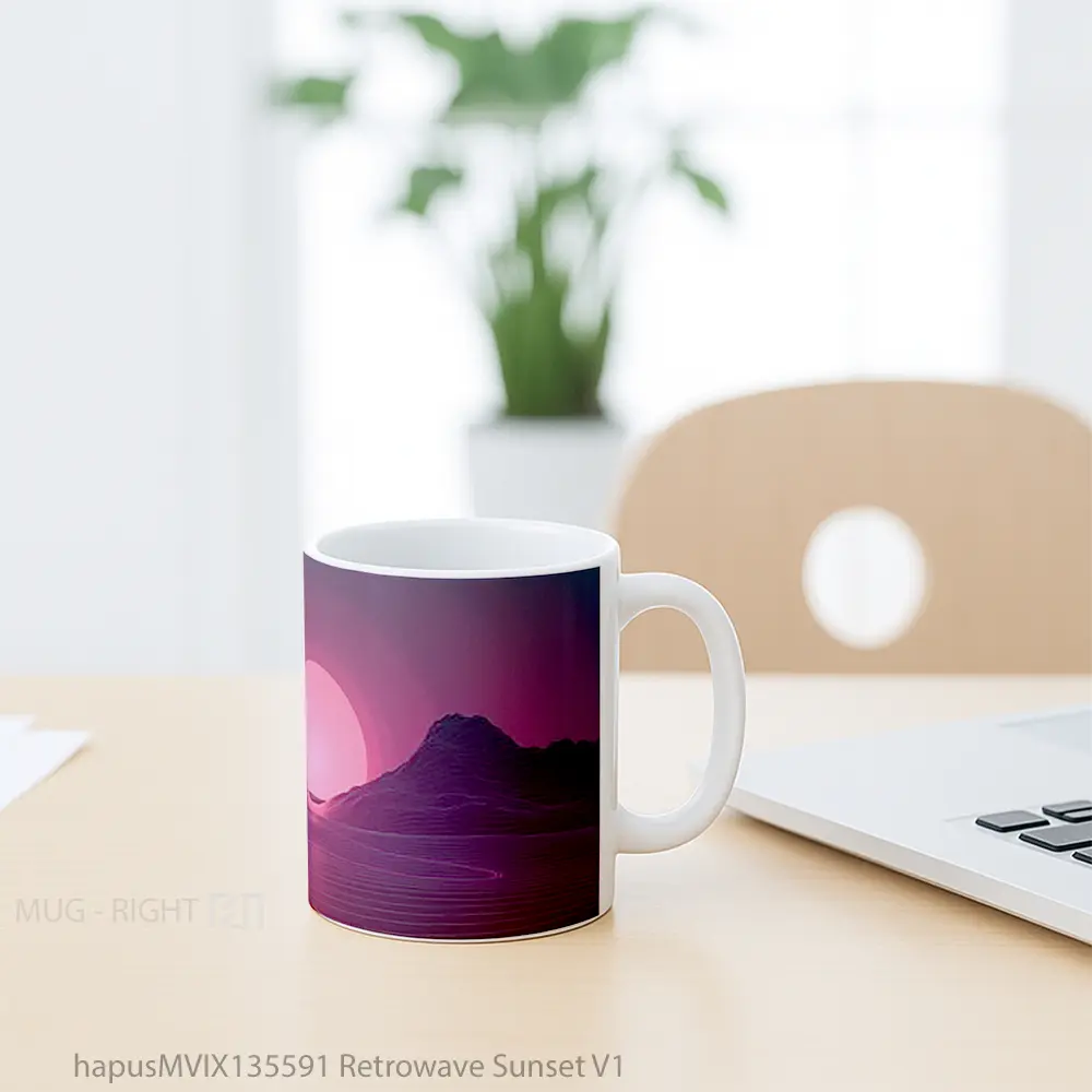 Mug Retrowave Sunset V1 Gelas Pemandangan Alam - All-side / Desain