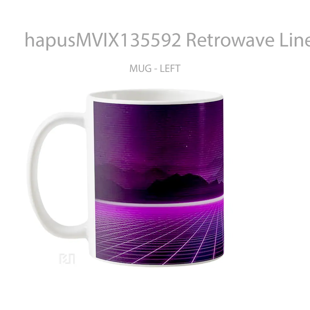 Mug Retrowave Lines Mountains Gelas Pemandangan Alam - All-side / Desain