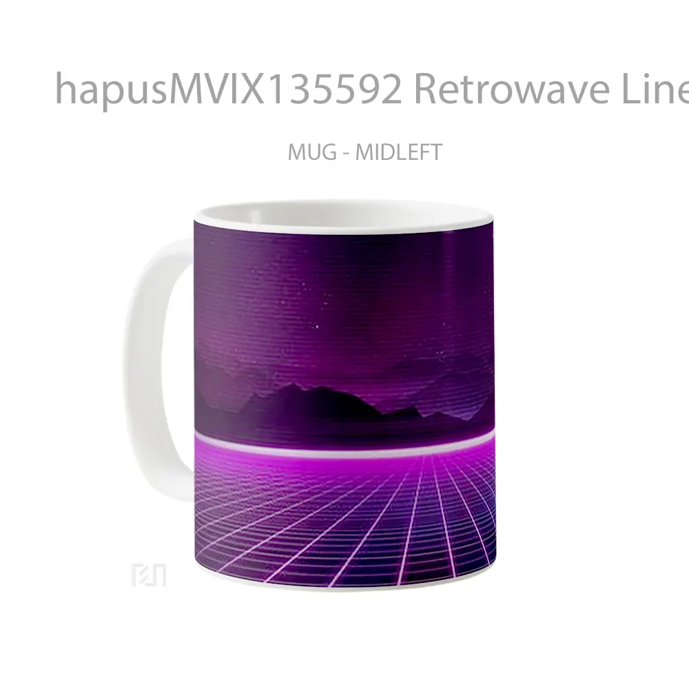 Mug Retrowave Lines Mountains Gelas Pemandangan Alam - All-side / Desain