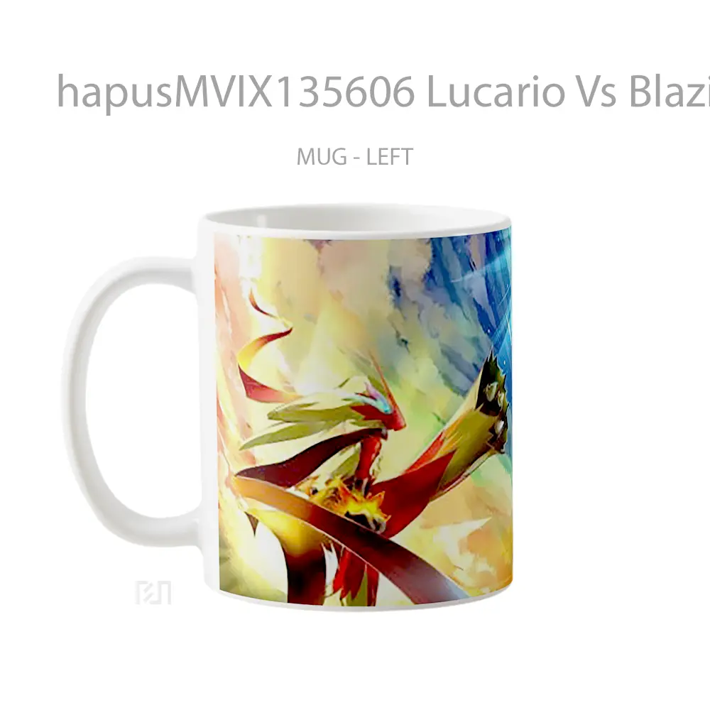Mug Lucario Vs Blaziken Pokemon Cangkir Anime - All-side / Desain