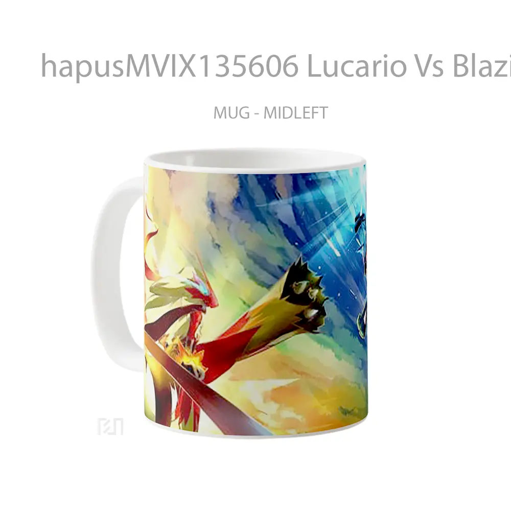 Mug Lucario Vs Blaziken Pokemon Cangkir Anime - All-side / Desain
