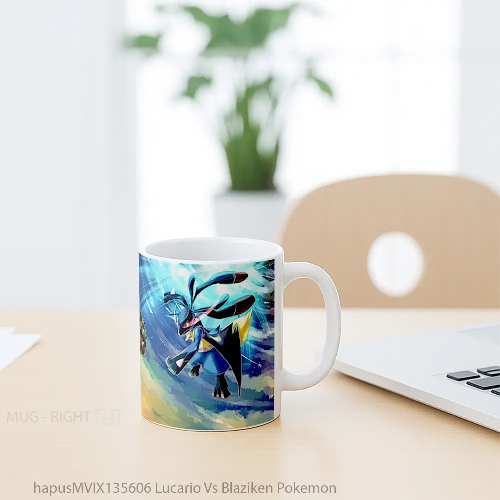 Mug Lucario Vs Blaziken Pokemon Cangkir Anime - All-side / Desain