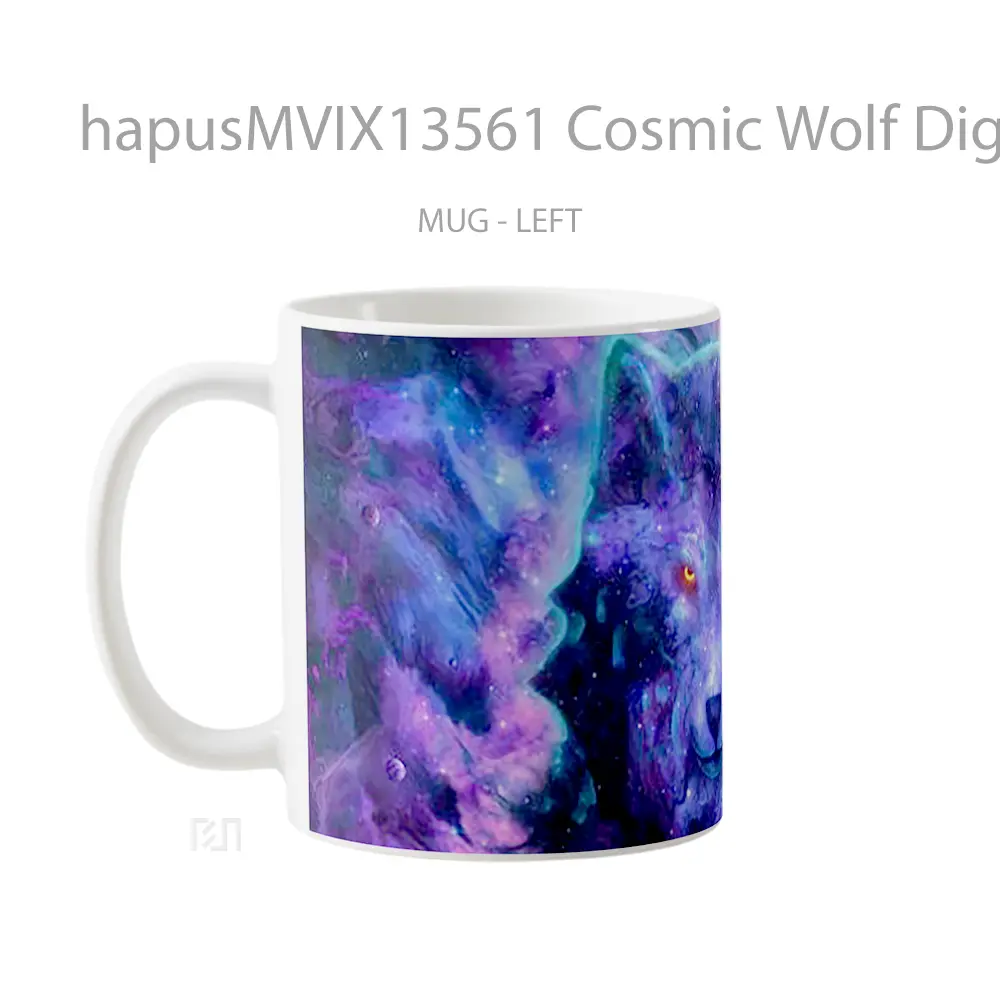 Mug Cosmic Wolf Digital Art Gelas Hewan Lucu - All-side / Desain