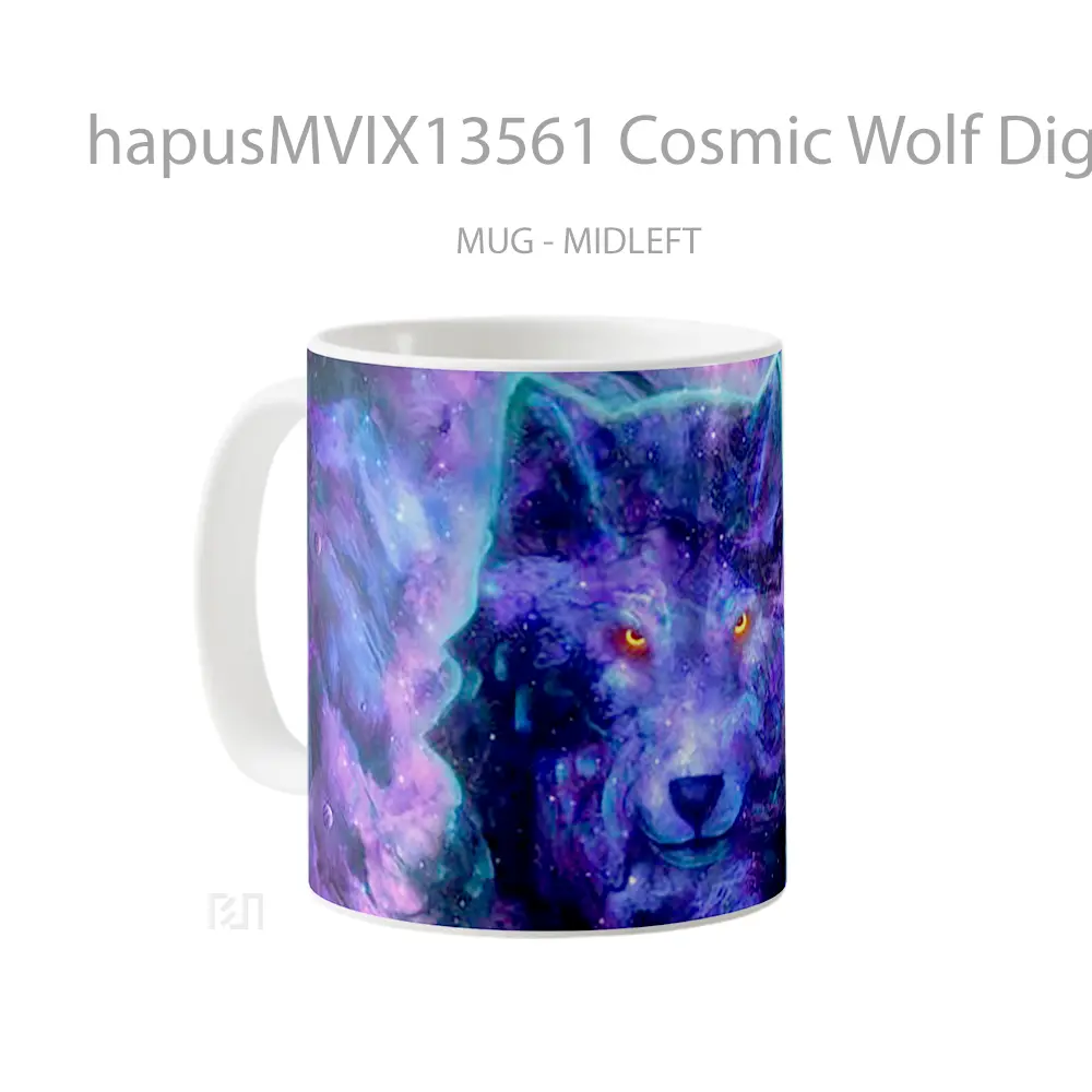 Mug Cosmic Wolf Digital Art Gelas Hewan Lucu - All-side / Desain