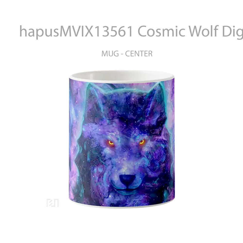 Mug Cosmic Wolf Digital Art Gelas Hewan Lucu