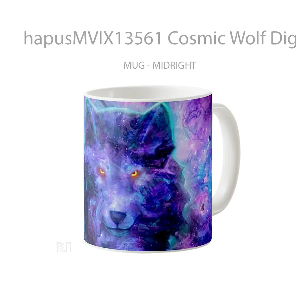 Mug Cosmic Wolf Digital Art Gelas Hewan Lucu - All-side / Desain