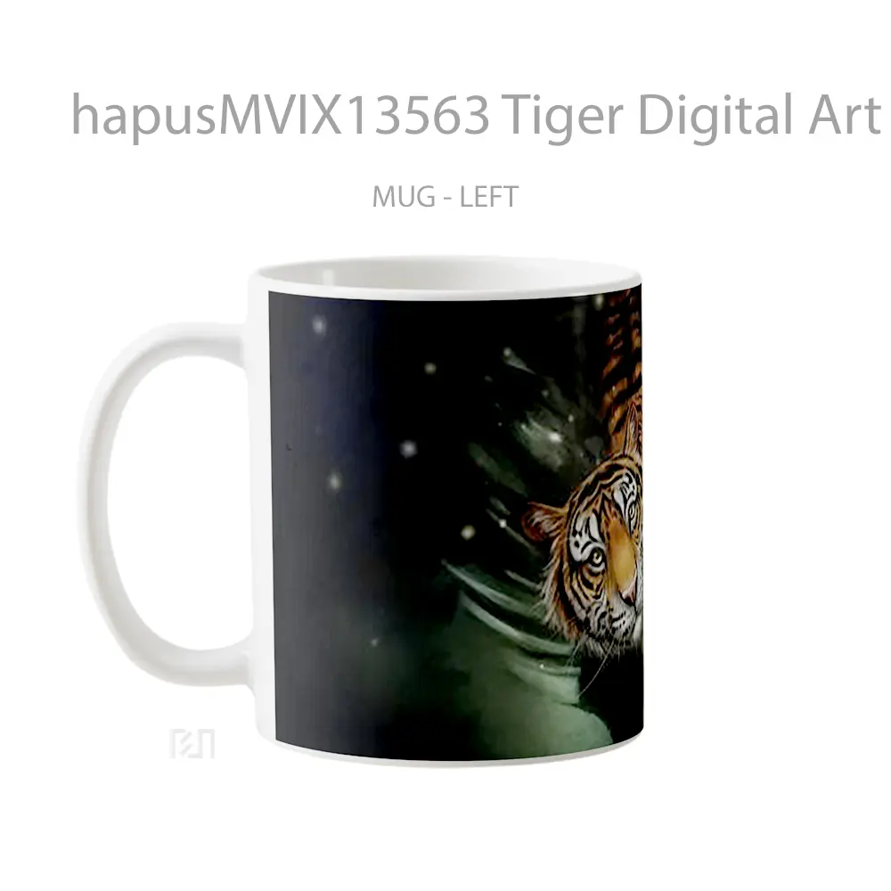 Mug Tiger Digital Art V1 Gelas Hewan Lucu - All-side / Desain